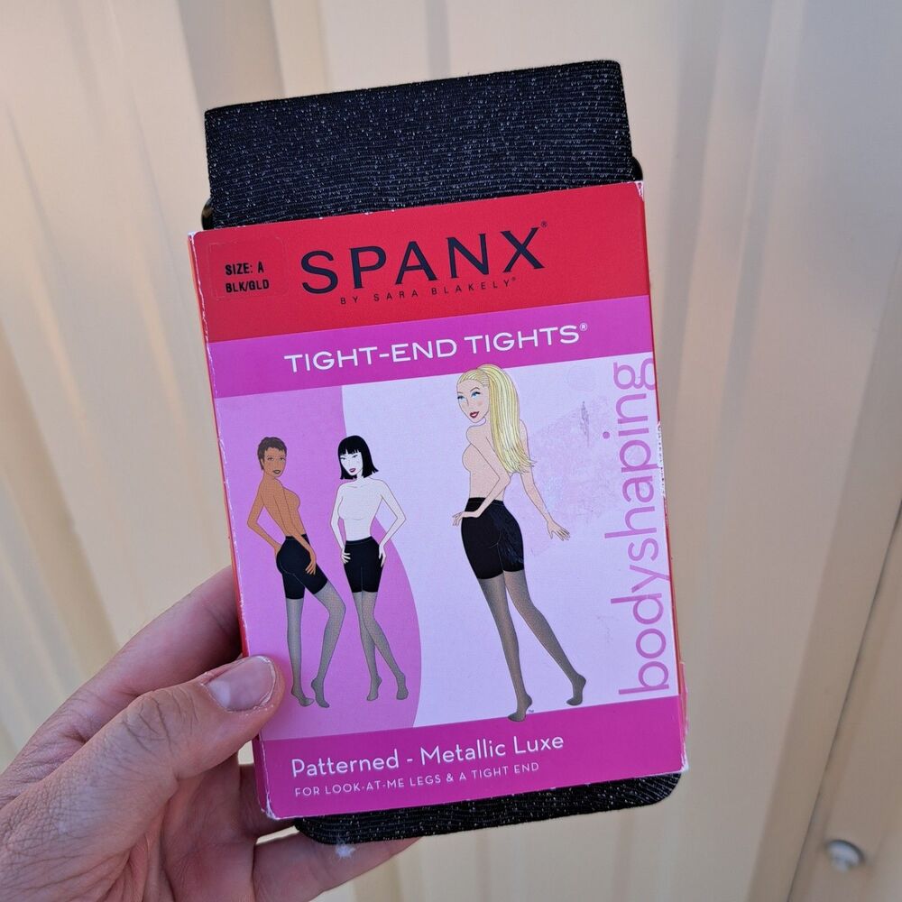 NEW SPANX TIGHTS END BODY SHAPING TIGHTS Size A XS METALLIC LUXE BLACK SILVER